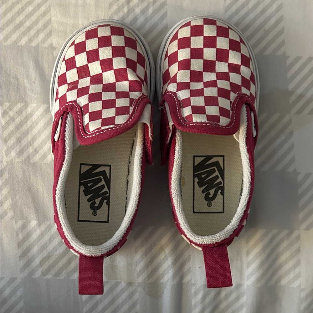 Vans Kids Red and White Checkered Slip-On Sneakers